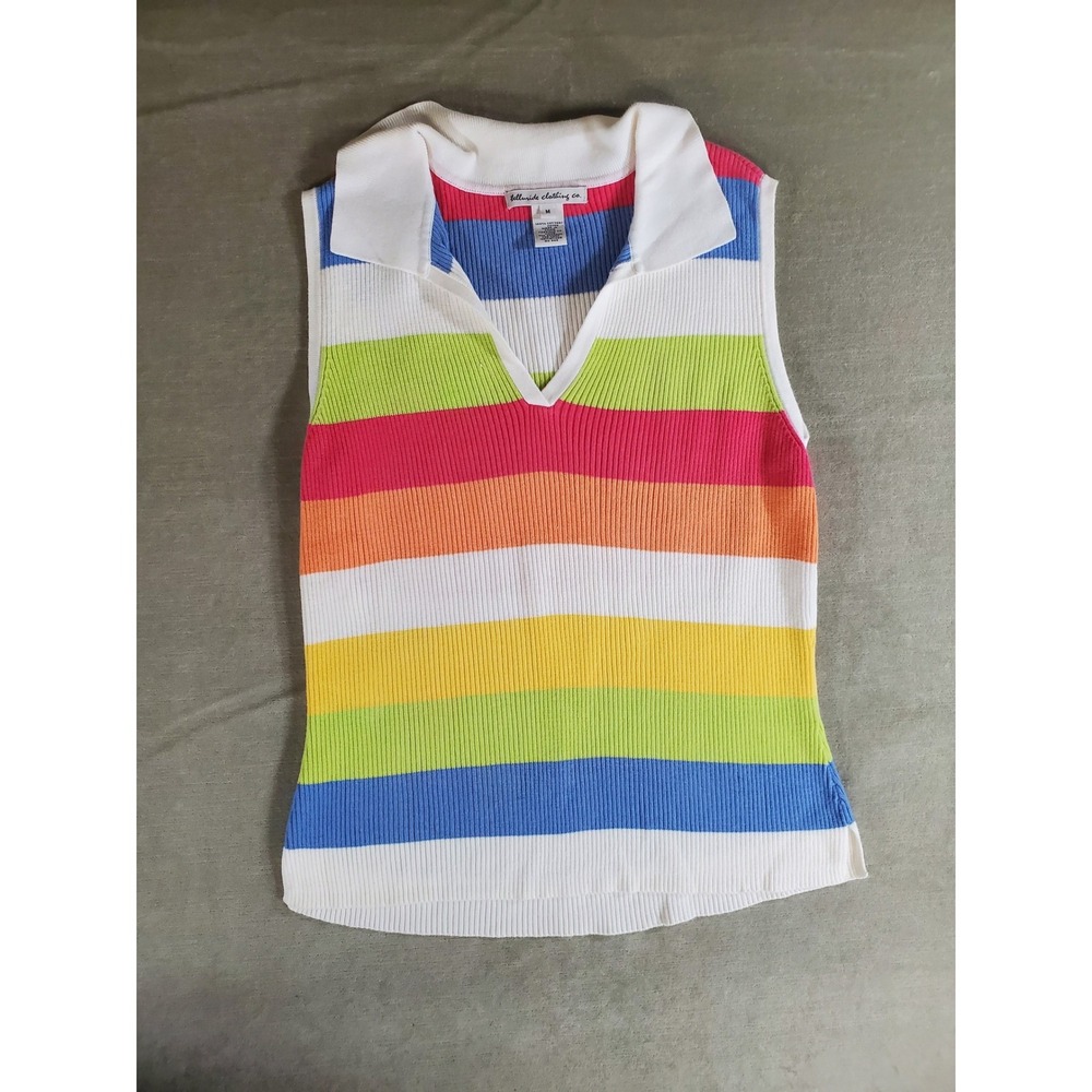 Telluride Clothing Co Rainbow Striped Sleeveless Knit Polo Sweater Vest Medium